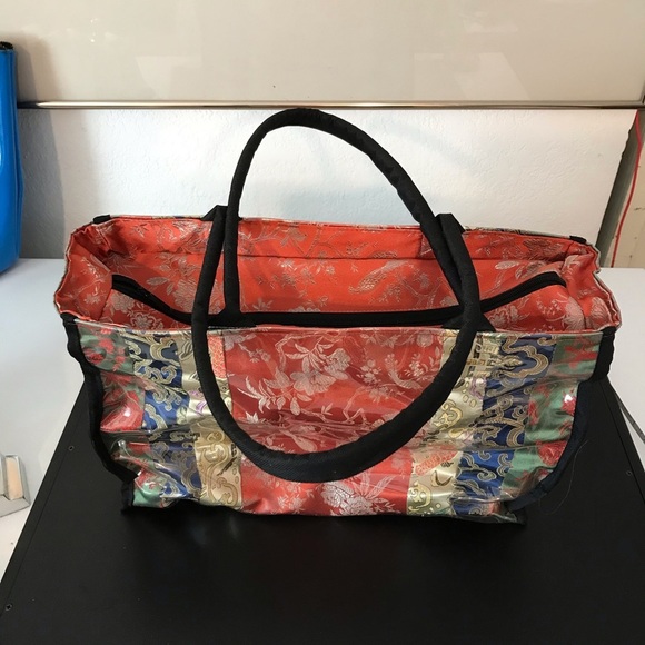 Huge Asian Jewel Tone Purse/Tote Chinoiserie Big Structured Plastic Outer Lining - Picture 15 of 16